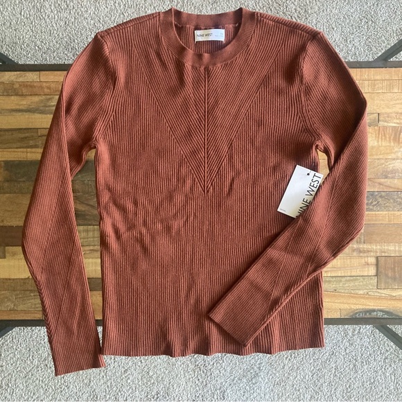 NWT Petite Nine West Ribbed Long Sleeve Top - Picture 1 of 11
